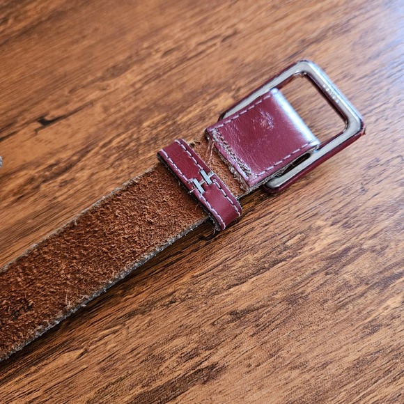Vtg 80s Wide Burgundy Maroon Leather Curved Contour Waist Cinch Belt New York M - Picture 4 of 6
